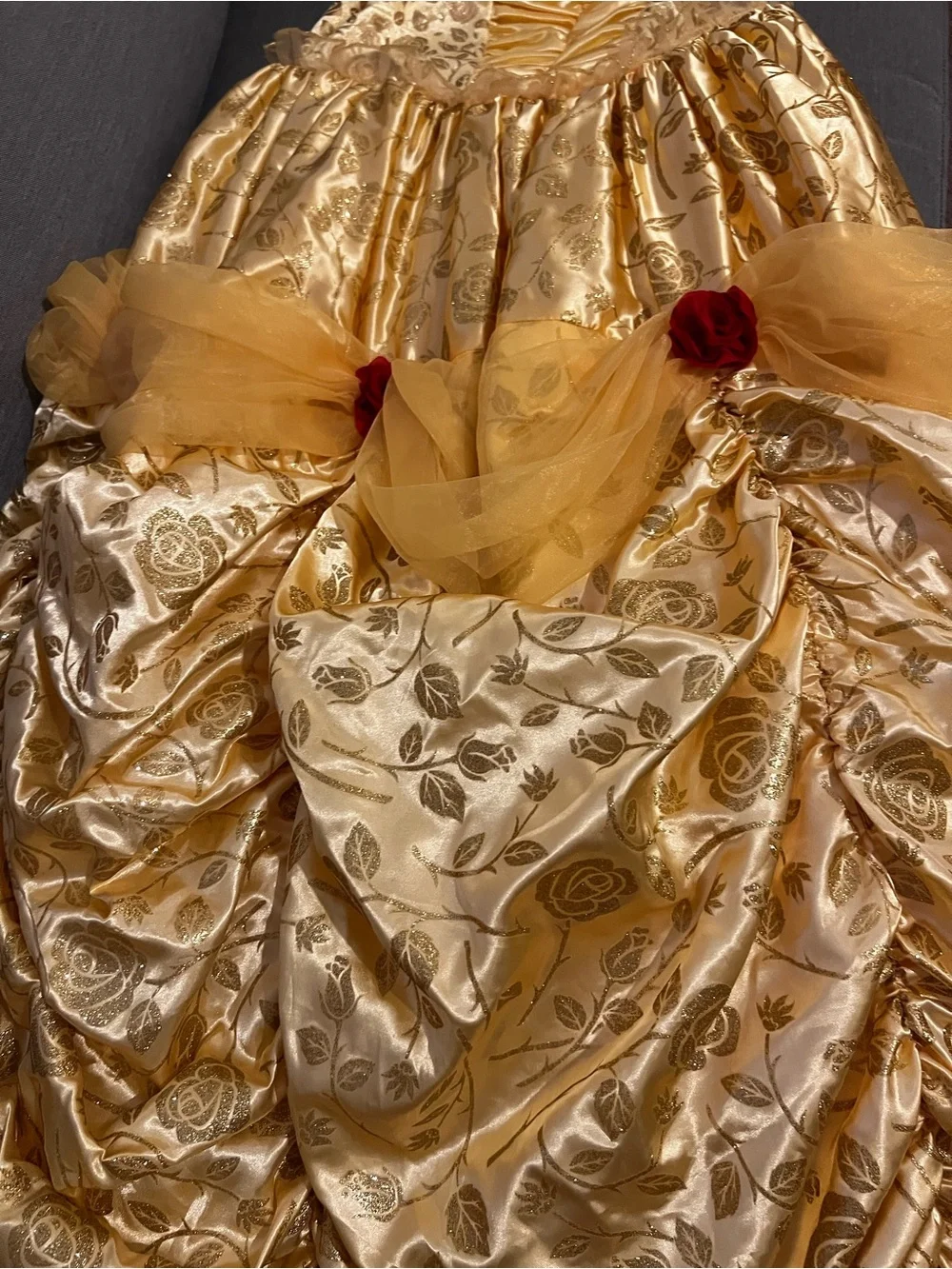 Disney Princess Belle Gold Costume with Red Rose Accents